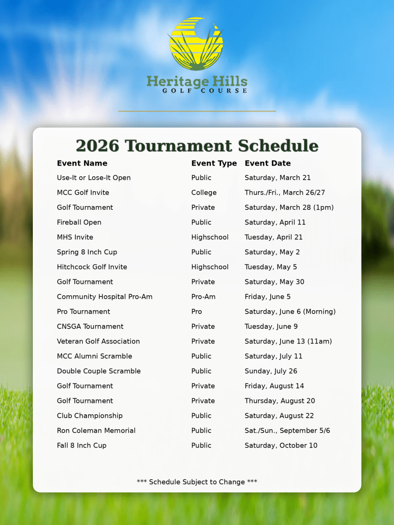 2026 Tournament Schedule